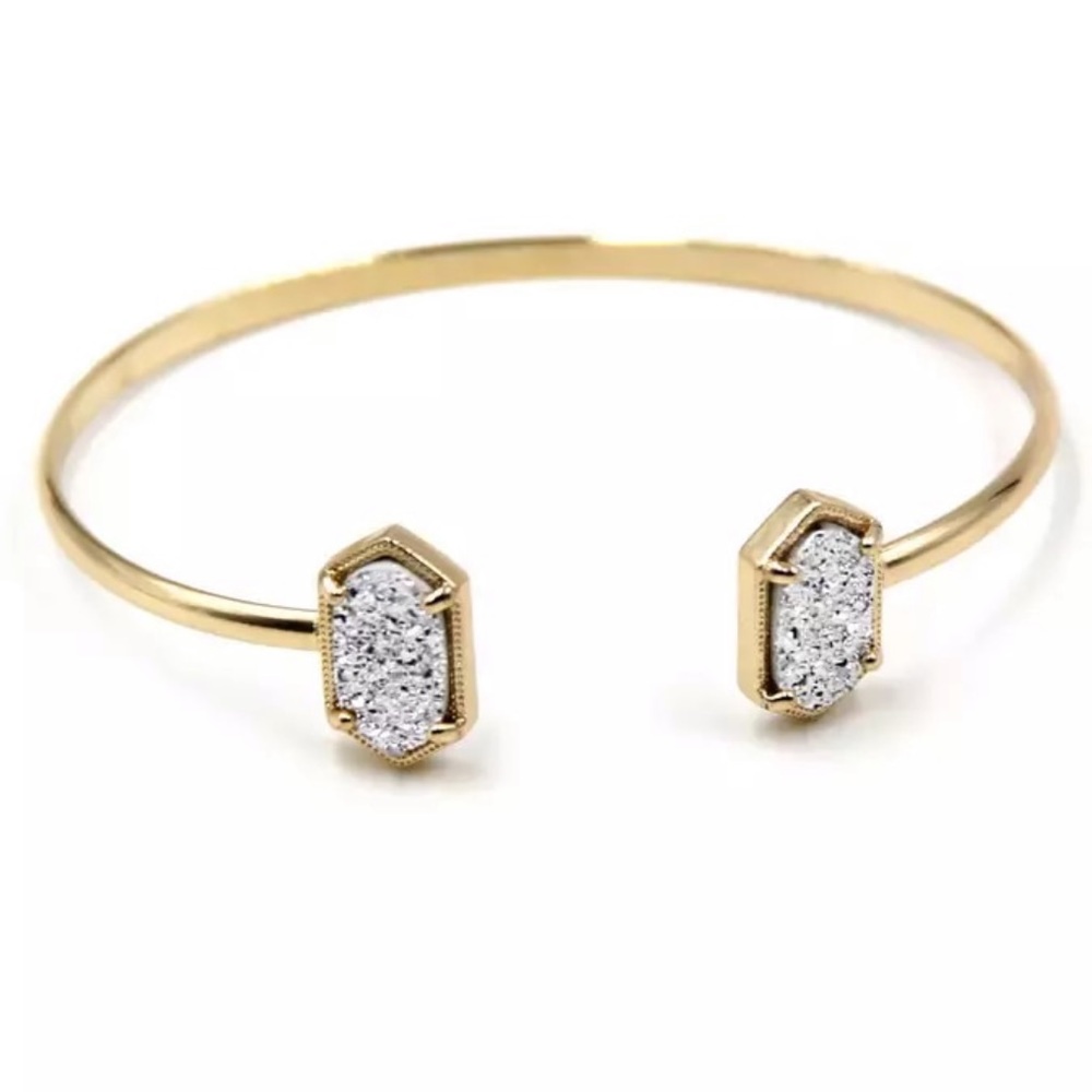 Silver Sparkle Oval Quartze Cuff Bangles Bracelet